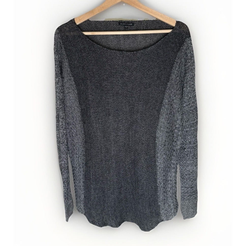 Eileen Fisher Charcoal Grey Medium Italian Linen Sweater Top Minimalist Coastal